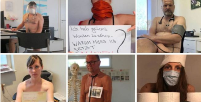 Alman doktorlar koruyucu ekipman sıkıntısını çıplak pozlarıyla protesto ediyor