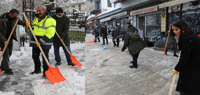Tunceli’de imece usulü kar temizliği