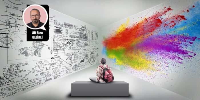 Young Man Sitting In A Room Divided By Brain Hemispheres.creativ