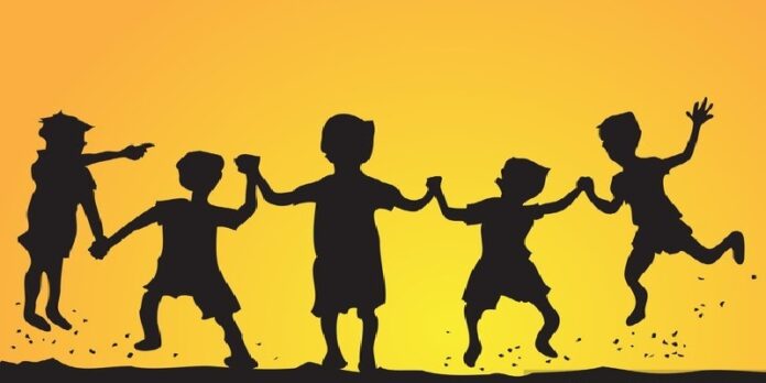 playing kids silhouette